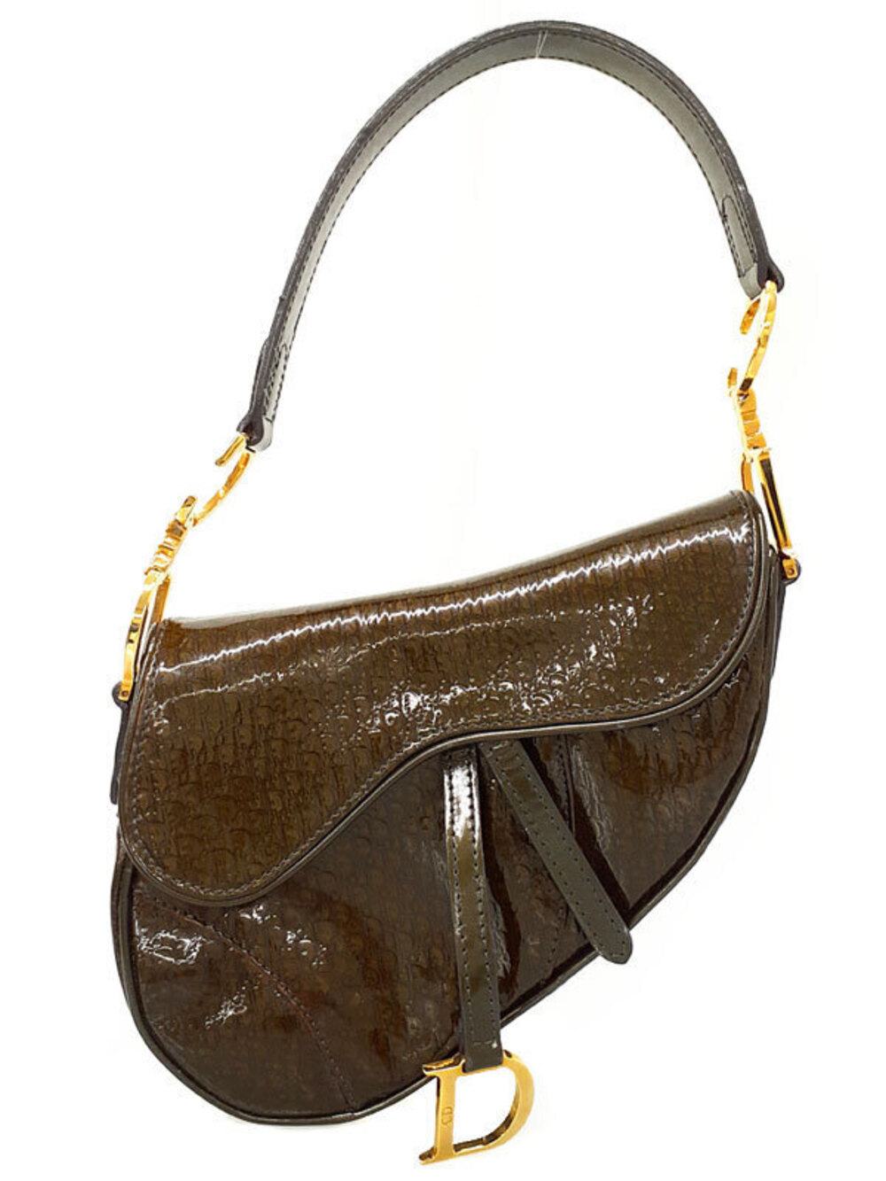 Christian Dior Patent Leather Saddle Bag brown John Galliano glossy